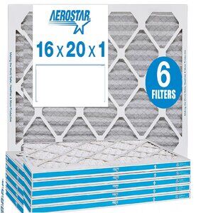 Aerostar 16x20x1 MERV 8 Pleated Air Filter, AC Furnace Air Filter, 6 Pack